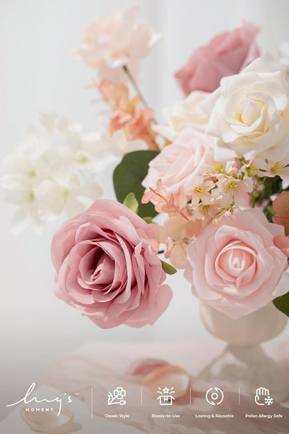 Artificial Pink Wedding Flowers Combo, English Pastel, Deluxe