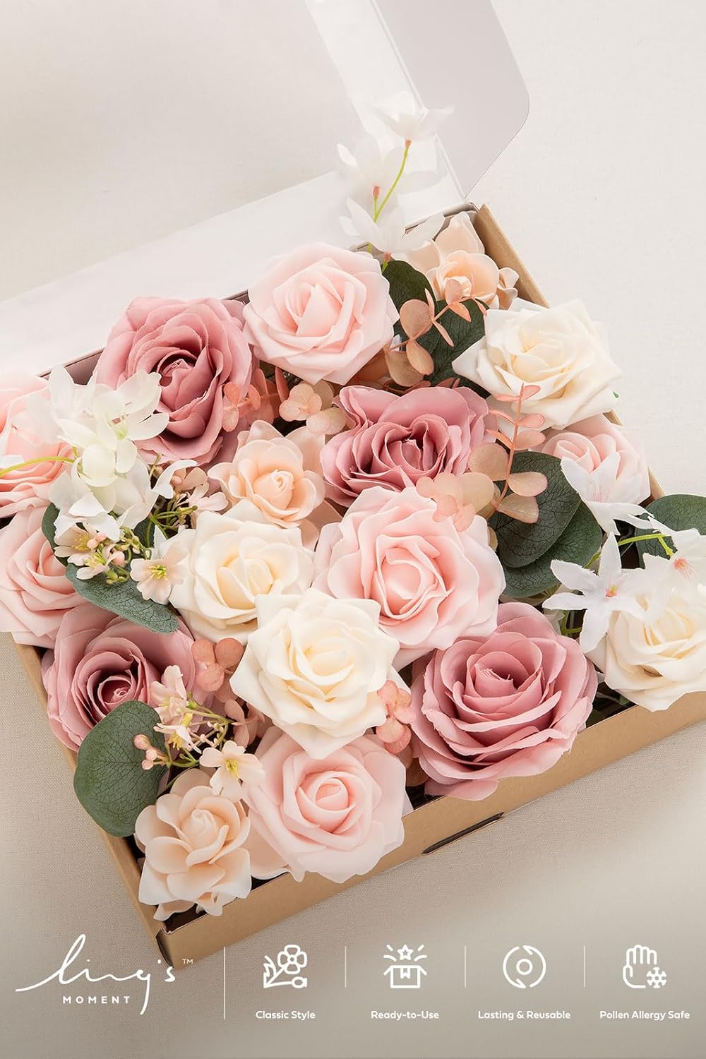 Artificial Pink Wedding Flowers Combo, English Pastel, Deluxe