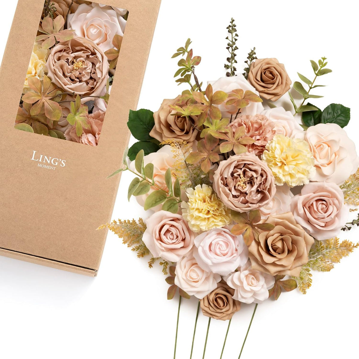 Artificial Pink Wedding Flowers Combo, English Pastel, Deluxe