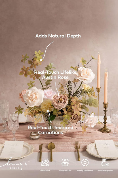 Artificial Pink Wedding Flowers Combo, English Pastel, Deluxe