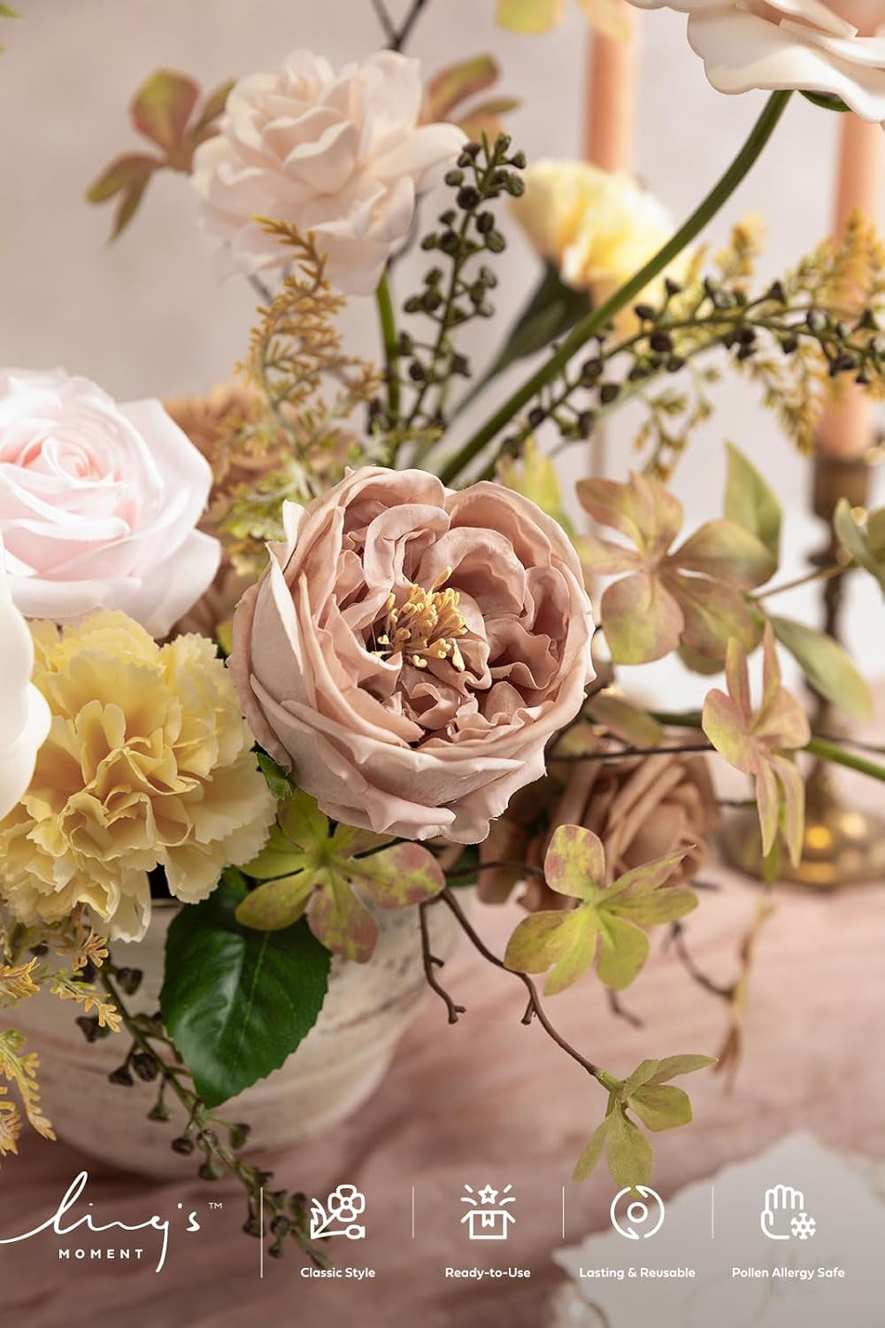 Artificial Pink Wedding Flowers Combo, English Pastel, Deluxe