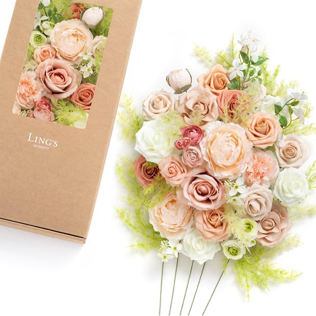 Artificial Pink Wedding Flowers Combo, English Pastel, Deluxe