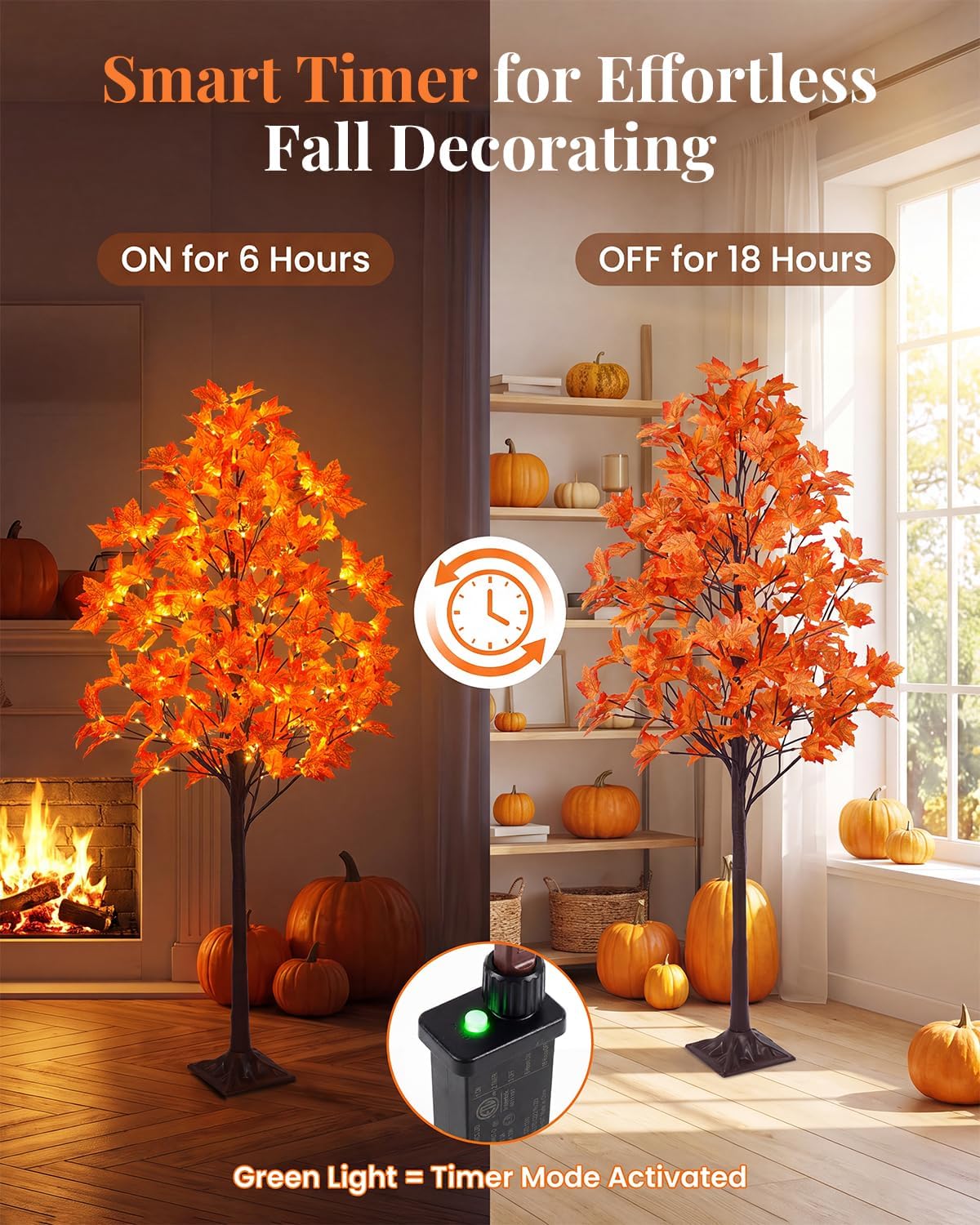 5FT Artificial Lighted Maple Tree with 96 LED & 192 Ultra-Dense Maple Leaves - Fall Decorations Maple Tree with Warm White Light for Home Thanksgiving Autumn Harvest Decor Indoor Outdoor