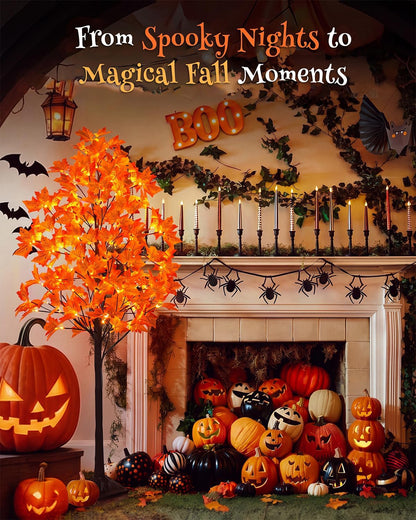 5FT Artificial Lighted Maple Tree with 96 LED & 192 Ultra-Dense Maple Leaves - Fall Decorations Maple Tree with Warm White Light for Home Thanksgiving Autumn Harvest Decor Indoor Outdoor