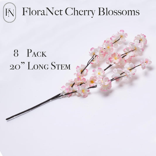 8 Pack Artificial Cherry Blossom Branches - 20 Inch Real Touch Silk Flowers with Bendable Stems for Vase, Wedding, Home Office Decor, Spring Floral, Party & Event Decor (Blush Pink Gradient)