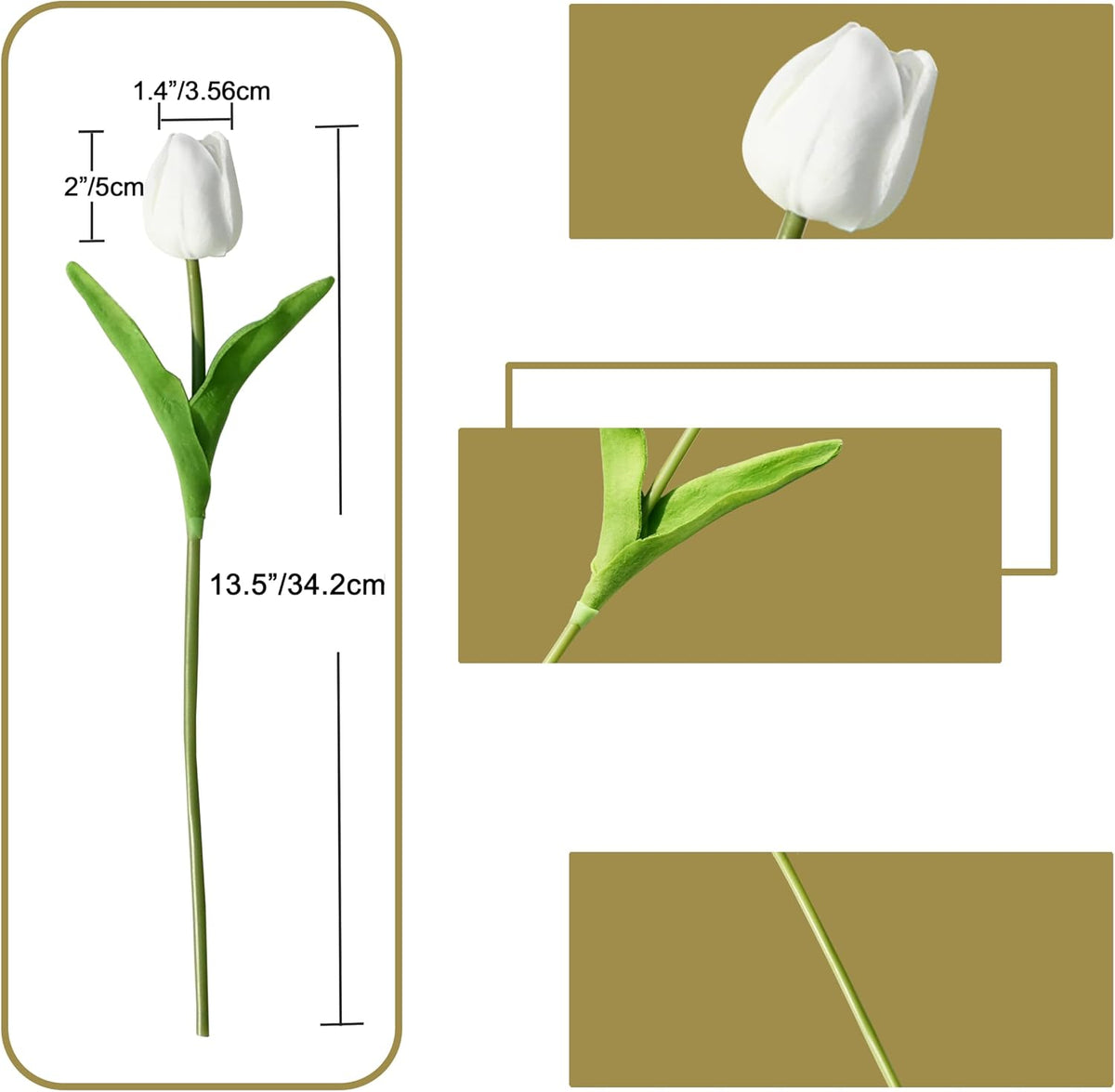 Artificial White Tulips 20 Pcs – 13.5 Inch PU Faux Flowers with Bendable Stems for Home Décor, Wedding Centerpieces, DIY Floral Arrangements, New Year and Valentine's Day