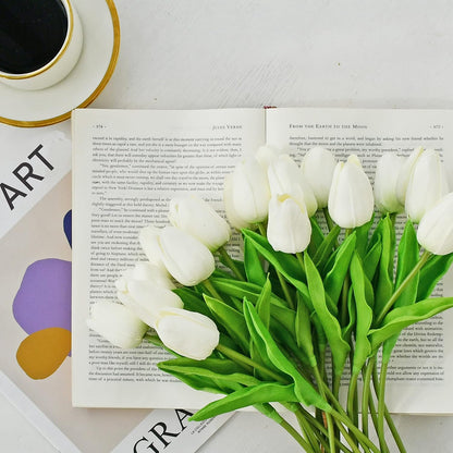 Artificial White Tulips 20 Pcs – 13.5 Inch PU Faux Flowers with Bendable Stems for Home Décor, Wedding Centerpieces, DIY Floral Arrangements, New Year and Valentine's Day