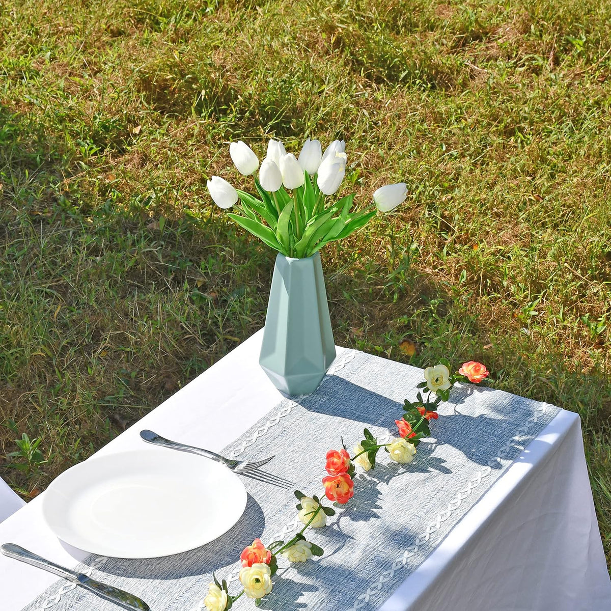 Artificial White Tulips 20 Pcs – 13.5 Inch PU Faux Flowers with Bendable Stems for Home Décor, Wedding Centerpieces, DIY Floral Arrangements, New Year and Valentine's Day