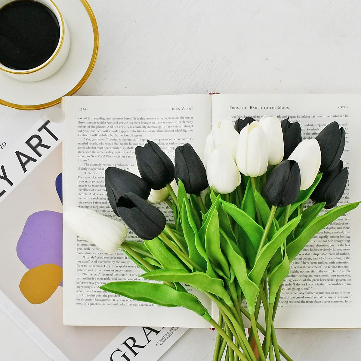 Artificial White Tulips 20 Pcs – 13.5 Inch PU Faux Flowers with Bendable Stems for Home Décor, Wedding Centerpieces, DIY Floral Arrangements, New Year and Valentine's Day