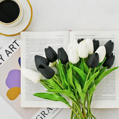 Artificial White Tulips 20 Pcs – 13.5 Inch PU Faux Flowers with Bendable Stems for Home Décor, Wedding Centerpieces, DIY Floral Arrangements, New Year and Valentine's Day