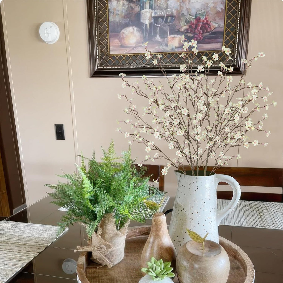 3 Pcs Cherry Blossom Branches Artificial Flowers for Spring Summer Indoor Decoration Faux Cherry Blossom Long Stems Creamy White Silk Fake Flowers for Tall Vase Arrangements Home Wedding Table