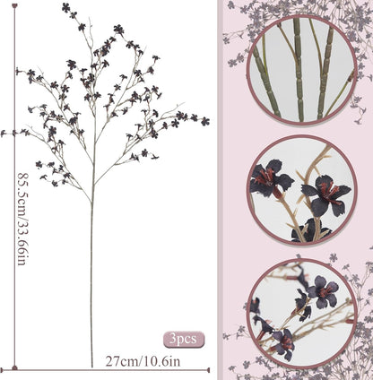 3 Pcs Cherry Blossom Branches Artificial Flowers for Spring Summer Indoor Decoration Faux Cherry Blossom Long Stems Creamy White Silk Fake Flowers for Tall Vase Arrangements Home Wedding Table