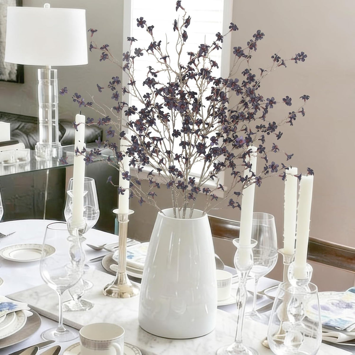 3 Pcs Cherry Blossom Branches Artificial Flowers for Spring Summer Indoor Decoration Faux Cherry Blossom Long Stems Creamy White Silk Fake Flowers for Tall Vase Arrangements Home Wedding Table