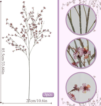 3 Pcs Cherry Blossom Branches Artificial Flowers for Spring Summer Indoor Decoration Faux Cherry Blossom Long Stems Creamy White Silk Fake Flowers for Tall Vase Arrangements Home Wedding Table