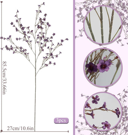 3 Pcs Cherry Blossom Branches Artificial Flowers for Spring Summer Indoor Decoration Faux Cherry Blossom Long Stems Creamy White Silk Fake Flowers for Tall Vase Arrangements Home Wedding Table