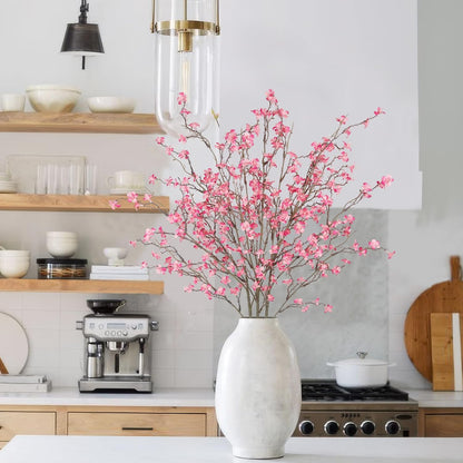 3 Pcs Cherry Blossom Branches Artificial Flowers for Spring Summer Indoor Decoration Faux Cherry Blossom Long Stems Creamy White Silk Fake Flowers for Tall Vase Arrangements Home Wedding Table