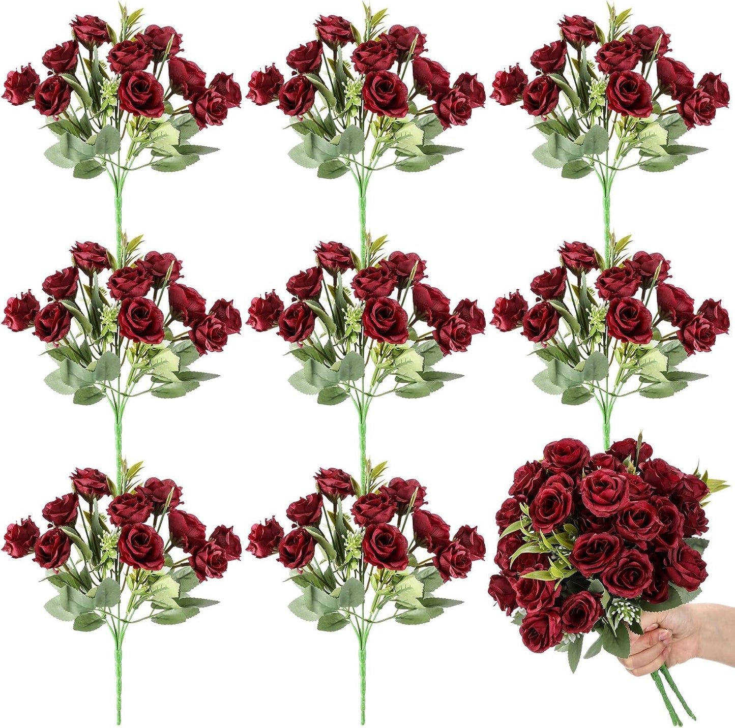 8 Pack Artificial Mini Purple and Lilac Roses 12 Inch Fake Flowers with Stems 80 Small 1.6 Inch Flower Heads Silk Mini Rose Bouquets for Wedding Centerpieces, Bridal Bouquets, Home Party Decor