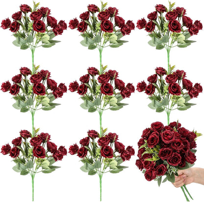8 Pack Artificial Mini Purple and Lilac Roses 12 Inch Fake Flowers with Stems 80 Small 1.6 Inch Flower Heads Silk Mini Rose Bouquets for Wedding Centerpieces, Bridal Bouquets, Home Party Decor