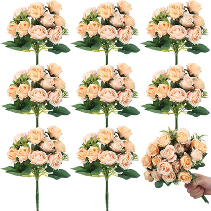 8 Pack Artificial Mini Purple and Lilac Roses 12 Inch Fake Flowers with Stems 80 Small 1.6 Inch Flower Heads Silk Mini Rose Bouquets for Wedding Centerpieces, Bridal Bouquets, Home Party Decor