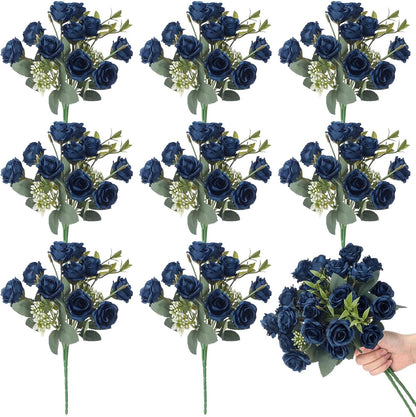 8 Pack Artificial Mini Purple and Lilac Roses 12 Inch Fake Flowers with Stems 80 Small 1.6 Inch Flower Heads Silk Mini Rose Bouquets for Wedding Centerpieces, Bridal Bouquets, Home Party Decor