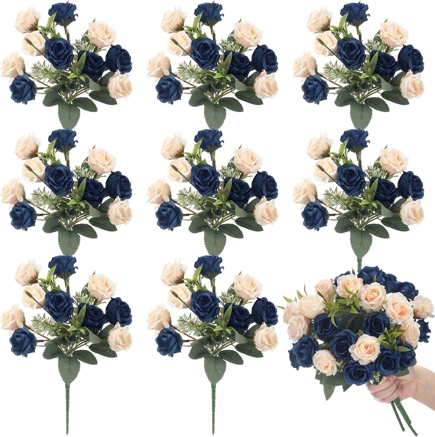 8 Pack Artificial Mini Purple and Lilac Roses 12 Inch Fake Flowers with Stems 80 Small 1.6 Inch Flower Heads Silk Mini Rose Bouquets for Wedding Centerpieces, Bridal Bouquets, Home Party Decor