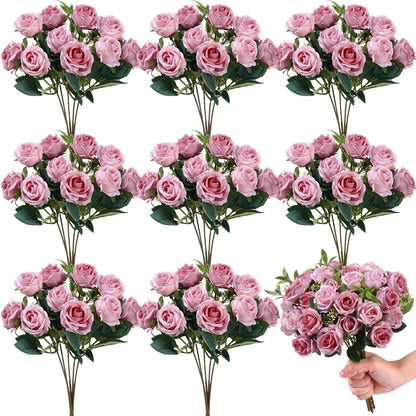 8 Pack Artificial Mini Purple and Lilac Roses 12 Inch Fake Flowers with Stems 80 Small 1.6 Inch Flower Heads Silk Mini Rose Bouquets for Wedding Centerpieces, Bridal Bouquets, Home Party Decor
