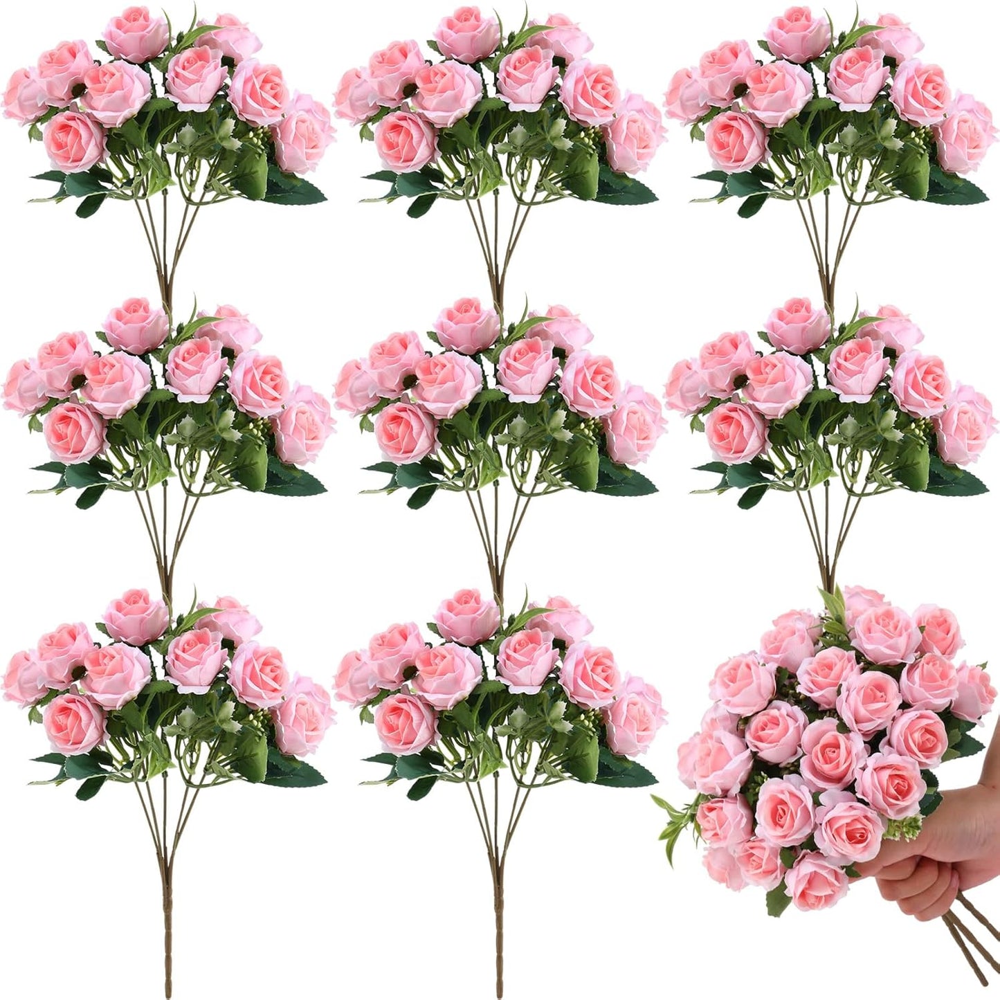 8 Pack Artificial Mini Purple and Lilac Roses 12 Inch Fake Flowers with Stems 80 Small 1.6 Inch Flower Heads Silk Mini Rose Bouquets for Wedding Centerpieces, Bridal Bouquets, Home Party Decor