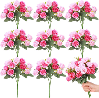 8 Pack Artificial Mini Purple and Lilac Roses 12 Inch Fake Flowers with Stems 80 Small 1.6 Inch Flower Heads Silk Mini Rose Bouquets for Wedding Centerpieces, Bridal Bouquets, Home Party Decor