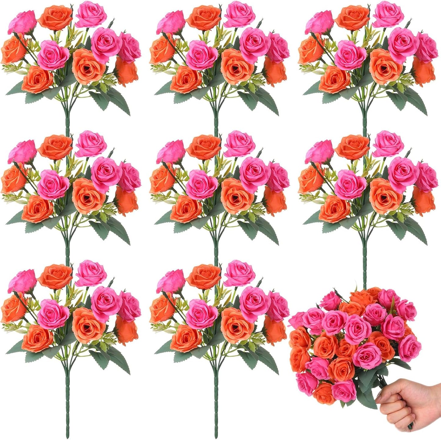 8 Pack Artificial Mini Purple and Lilac Roses 12 Inch Fake Flowers with Stems 80 Small 1.6 Inch Flower Heads Silk Mini Rose Bouquets for Wedding Centerpieces, Bridal Bouquets, Home Party Decor