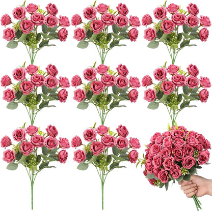 8 Pack Artificial Mini Purple and Lilac Roses 12 Inch Fake Flowers with Stems 80 Small 1.6 Inch Flower Heads Silk Mini Rose Bouquets for Wedding Centerpieces, Bridal Bouquets, Home Party Decor