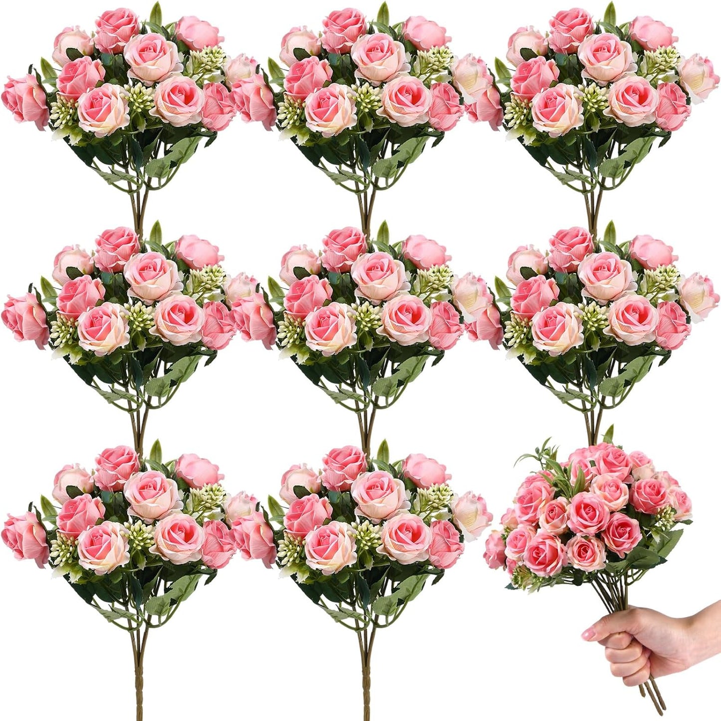 8 Pack Artificial Mini Purple and Lilac Roses 12 Inch Fake Flowers with Stems 80 Small 1.6 Inch Flower Heads Silk Mini Rose Bouquets for Wedding Centerpieces, Bridal Bouquets, Home Party Decor