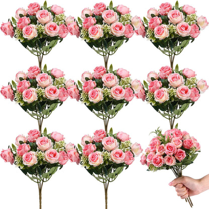 8 Pack Artificial Mini Purple and Lilac Roses 12 Inch Fake Flowers with Stems 80 Small 1.6 Inch Flower Heads Silk Mini Rose Bouquets for Wedding Centerpieces, Bridal Bouquets, Home Party Decor