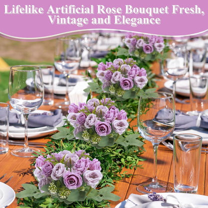 8 Pack Artificial Mini Purple and Lilac Roses 12 Inch Fake Flowers with Stems 80 Small 1.6 Inch Flower Heads Silk Mini Rose Bouquets for Wedding Centerpieces, Bridal Bouquets, Home Party Decor