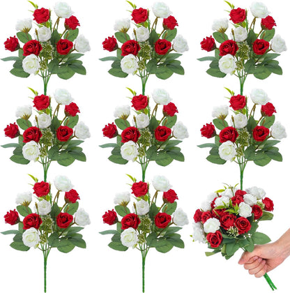 8 Pack Artificial Mini Purple and Lilac Roses 12 Inch Fake Flowers with Stems 80 Small 1.6 Inch Flower Heads Silk Mini Rose Bouquets for Wedding Centerpieces, Bridal Bouquets, Home Party Decor