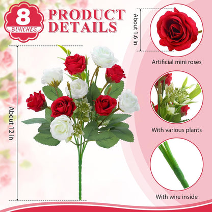 8 Pack Artificial Mini Purple and Lilac Roses 12 Inch Fake Flowers with Stems 80 Small 1.6 Inch Flower Heads Silk Mini Rose Bouquets for Wedding Centerpieces, Bridal Bouquets, Home Party Decor