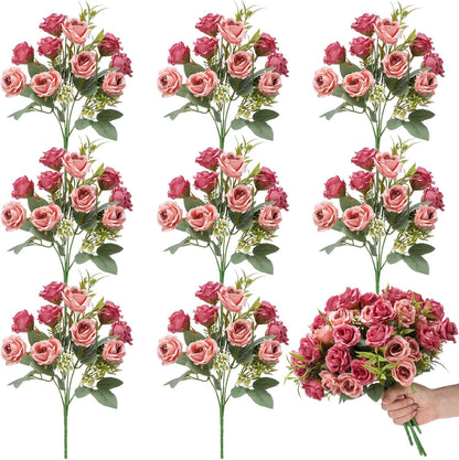 8 Pack Artificial Mini Purple and Lilac Roses 12 Inch Fake Flowers with Stems 80 Small 1.6 Inch Flower Heads Silk Mini Rose Bouquets for Wedding Centerpieces, Bridal Bouquets, Home Party Decor