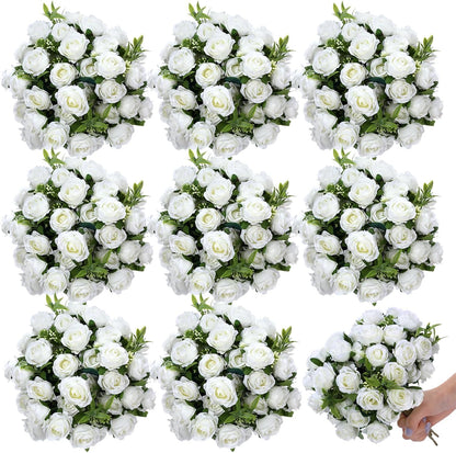 8 Pack Artificial Mini Purple and Lilac Roses 12 Inch Fake Flowers with Stems 80 Small 1.6 Inch Flower Heads Silk Mini Rose Bouquets for Wedding Centerpieces, Bridal Bouquets, Home Party Decor