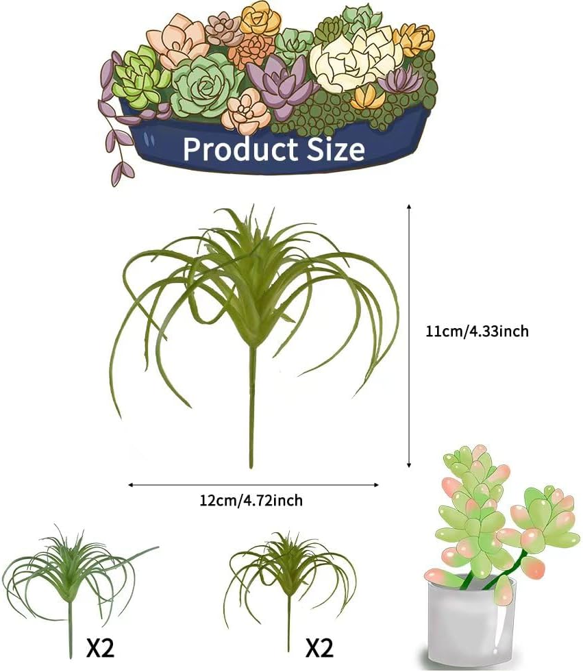 Artificial Succulents Plants 4PCS, Faux Succulents Unpotted Small Tillandsia Fake Succulent for Craft Lifelike Air Plants Floral Decor for Greenhouse Party, Garden & Outdoor