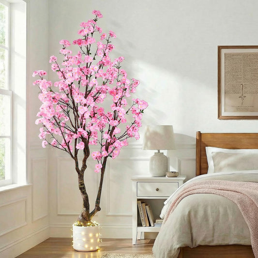 7FT Artificial Cherry Blossom Tree Pink Sakura Flower Tree with Pot