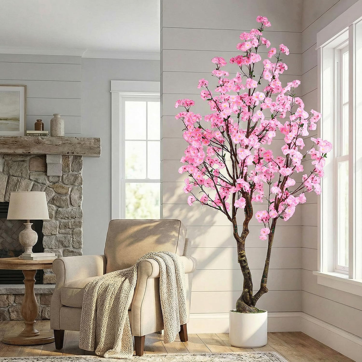 7FT Artificial Cherry Blossom Tree Pink Sakura Flower Tree with Pot