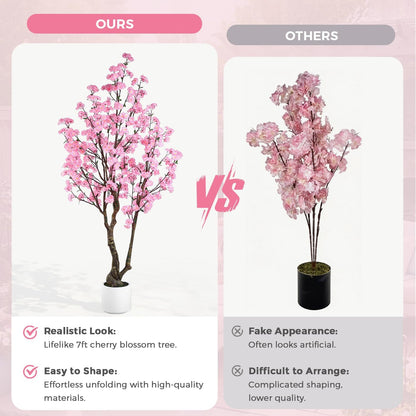 7FT Artificial Cherry Blossom Tree Pink Sakura Flower Tree with Pot