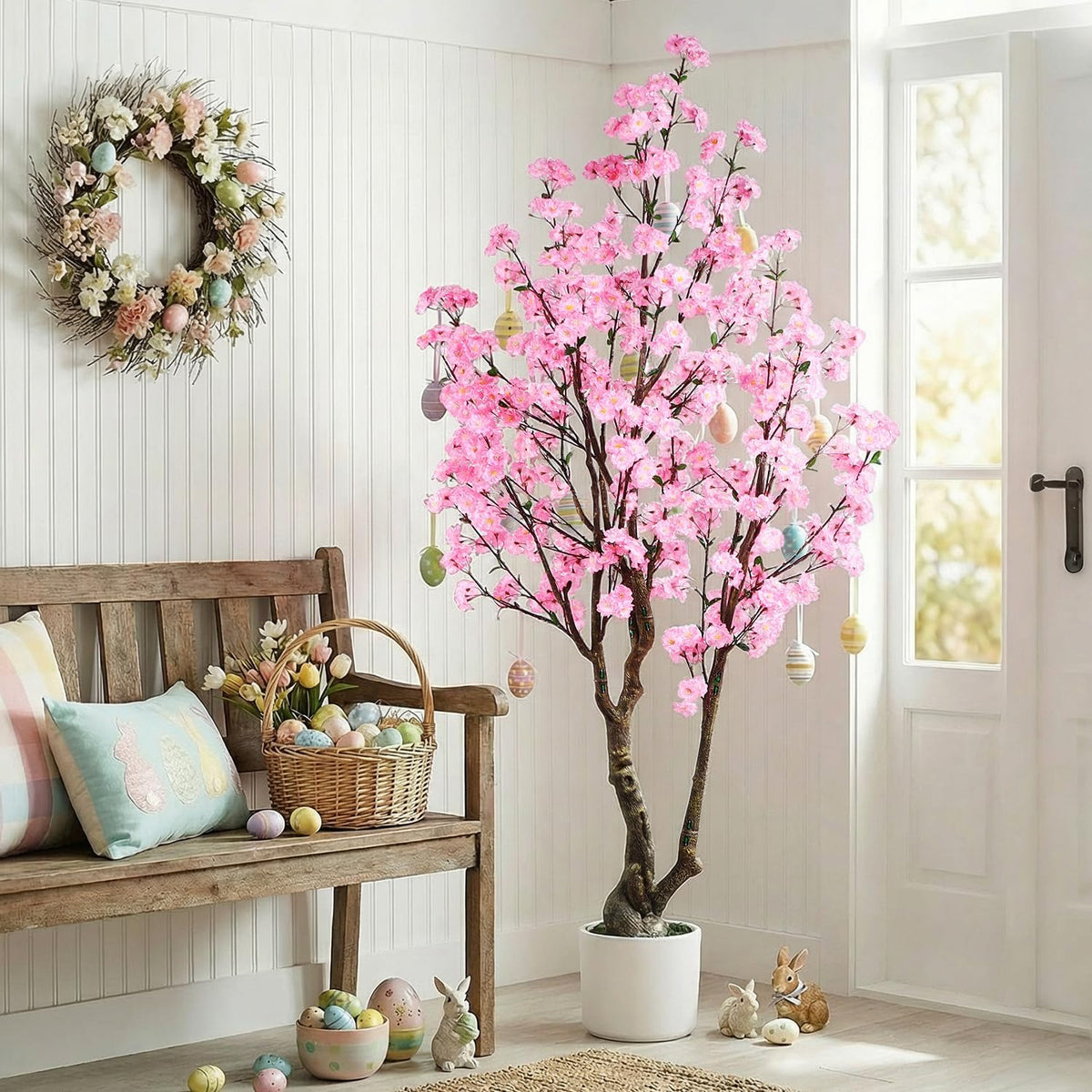 7FT Artificial Cherry Blossom Tree Pink Sakura Flower Tree with Pot