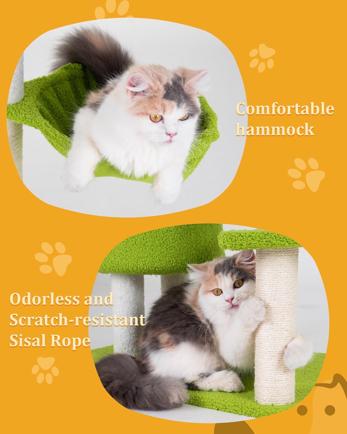 Flower Cat Tree for Indoor Cats,41.2" Cute Cat Tree for Adult Cats | 2-Door Large Cat Condo Cave Bed,Cat Tower with Scratching Posts,Cozy Floral Perch and Hammock for Kittens,Green Pink