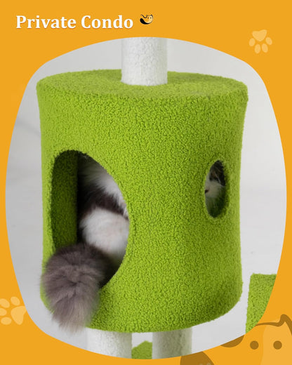 Flower Cat Tree for Indoor Cats,41.2" Cute Cat Tree for Adult Cats | 2-Door Large Cat Condo Cave Bed,Cat Tower with Scratching Posts,Cozy Floral Perch and Hammock for Kittens,Green Pink