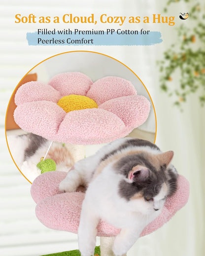Flower Cat Tree for Indoor Cats,41.2" Cute Cat Tree for Adult Cats | 2-Door Large Cat Condo Cave Bed,Cat Tower with Scratching Posts,Cozy Floral Perch and Hammock for Kittens,Green Pink