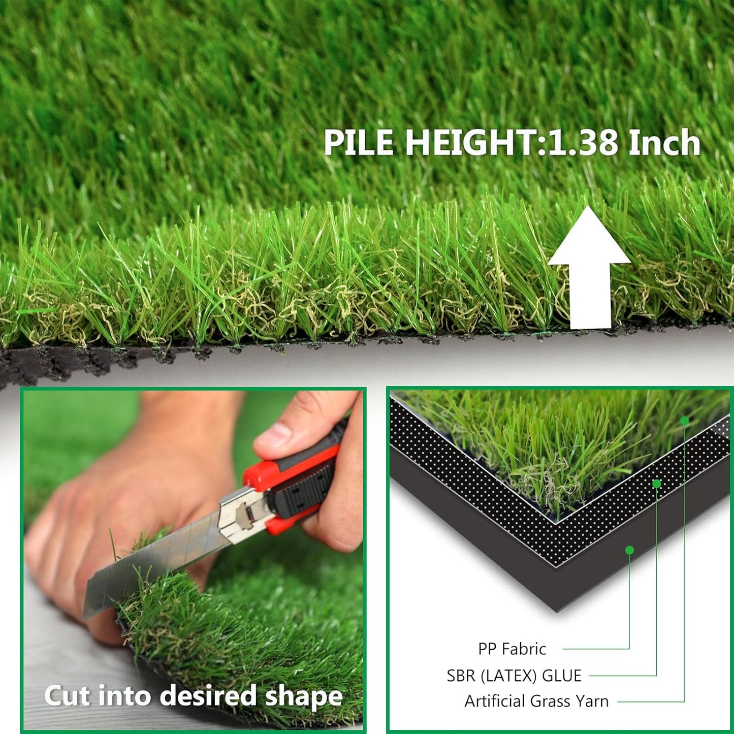 Artificial Grass Rug Outdoor Indoor 4FTX10FT Fake Grass Carpet Green Synthetic Grass Pet Turf Realistic Faux Grass Rug with Drain Holes for Garden Lawn Landscape Balcony Home Decor Patio