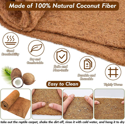 10 Pcs Reptile Carpet, 12X12 inch Natural Coconut Fiber Liner Mat Flooring Accessories for Reptile Tank - Bearded Dragon Tortoise Lizard Turtle Snake Leopard Gecko Substrate Bedding