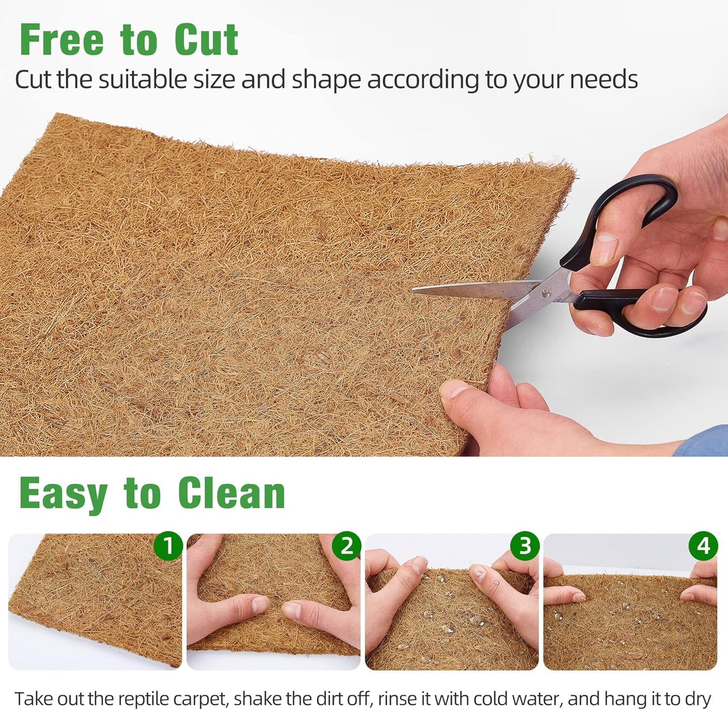 10 Pcs Reptile Carpet, 12X12 inch Natural Coconut Fiber Liner Mat Flooring Accessories for Reptile Tank - Bearded Dragon Tortoise Lizard Turtle Snake Leopard Gecko Substrate Bedding