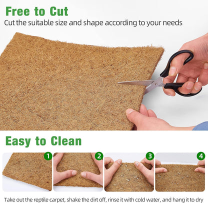 10 Pcs Reptile Carpet, 12X12 inch Natural Coconut Fiber Liner Mat Flooring Accessories for Reptile Tank - Bearded Dragon Tortoise Lizard Turtle Snake Leopard Gecko Substrate Bedding