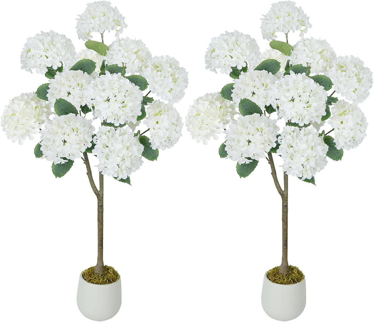 2 Pcs 4Ft Artificial Hydrangea Tree Potted Plants, Fake Flowers Tree